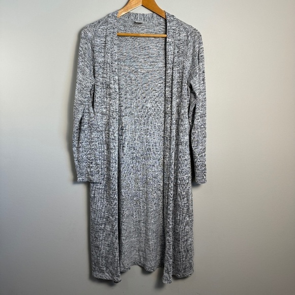 Hello Mello Women's Marled Gray Open Front Long Duster Cardigan Small Pockets - Picture 1 of 10